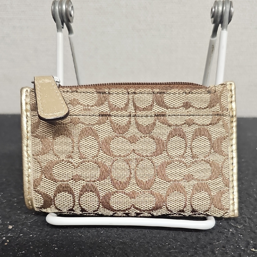 Coach Beige and Brown Signature Canvas Key & Card Holder